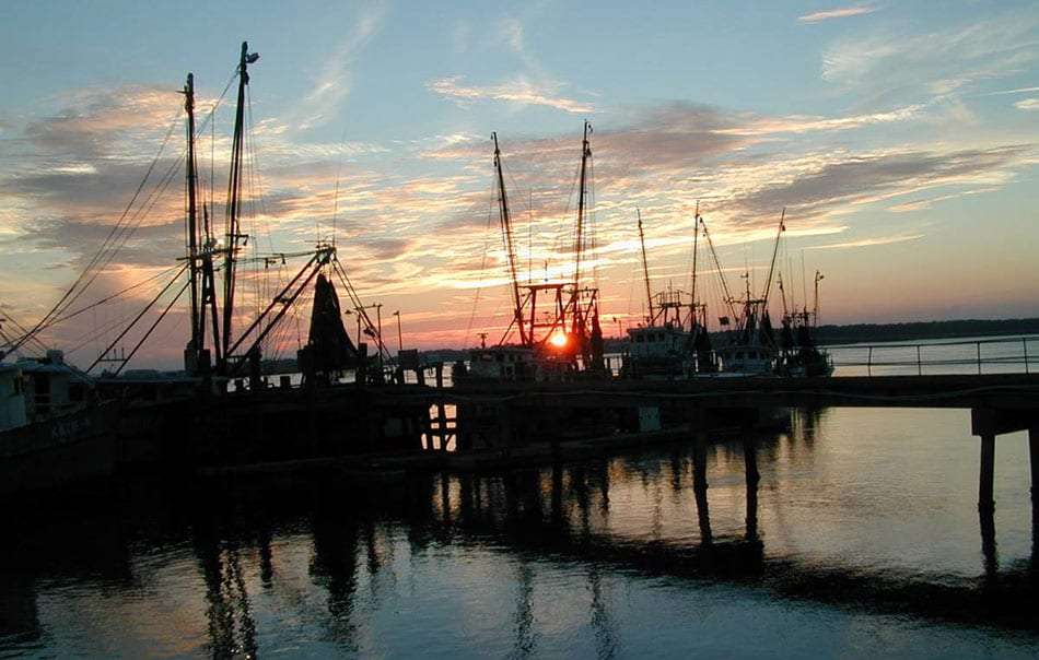 sunset over the docks near Beaufort, SC