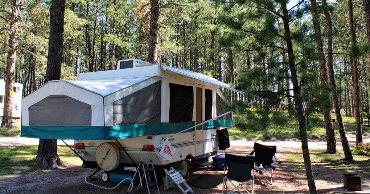 a small camper composed largely of tents that pop out when it's set up