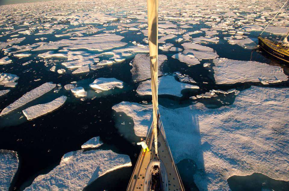 A boat makes it's way through the northwest passage