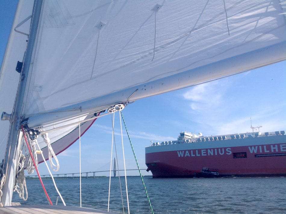 a big boat viewed from a small one